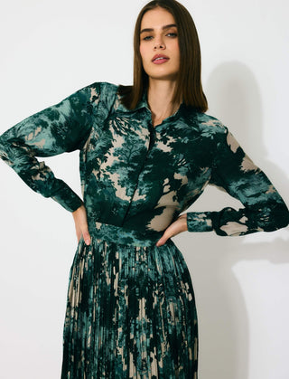 Dark green toil print crinkled skirt and shirt