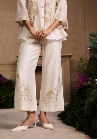 Ivory metallic cutwork layered shirt and pants