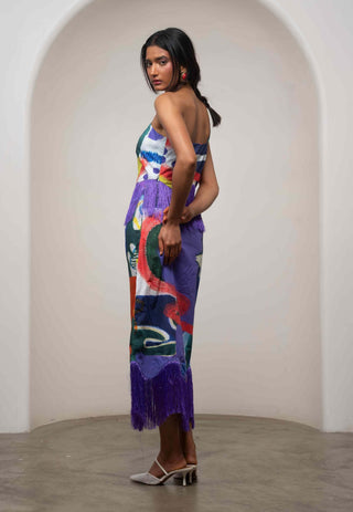 Varen one-shoulder top with midi skirt