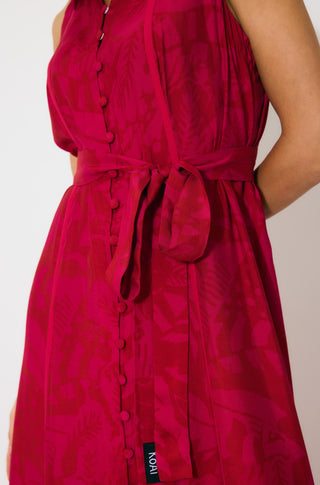 Hot pink and red sleeveless shirt dress