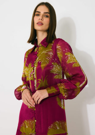 Hot pink, mustard and white floral long dress