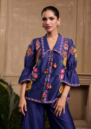 Coalt blue floral shirt and pants