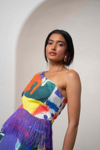 Varen one-shoulder top with midi skirt