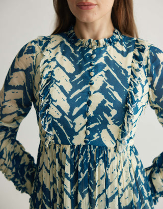 Beige & Blue Chevron Print Short Dress by Koai available on Indiaspopup