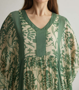 Beige And Mint Chevron Print Kaftan by Koai available on Indiaspopup