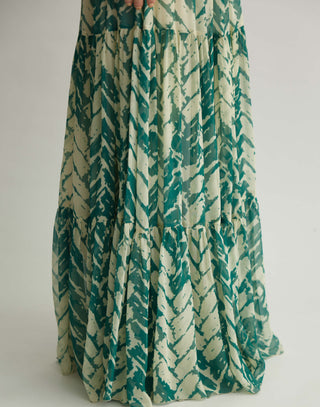 Beige And Mint Chevron Print Top And Skirt by Koai available on Indiaspopup