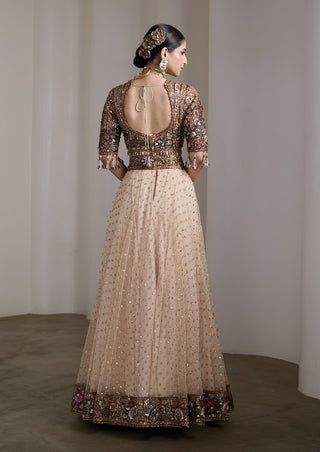 Beige jewel tone patchwork embroidered lehenga set