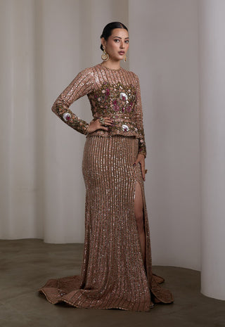 Jewel tone peplum embroidered gown