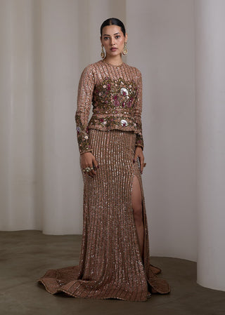 Jewel tone peplum embroidered gown