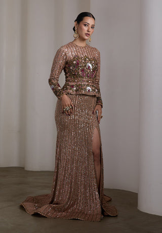 Jewel tone peplum embroidered gown