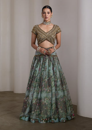 Ice blue paisley sequin lehenga and blouse
