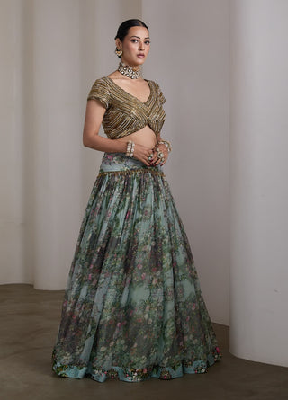 Ice blue paisley sequin lehenga and blouse