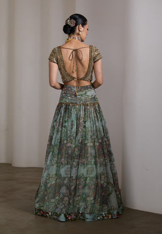 Ice blue paisley sequin lehenga and blouse