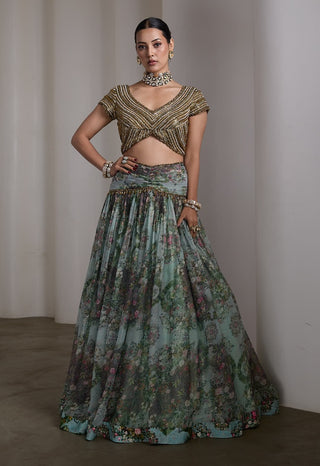 Ice blue paisley sequin lehenga and blouse