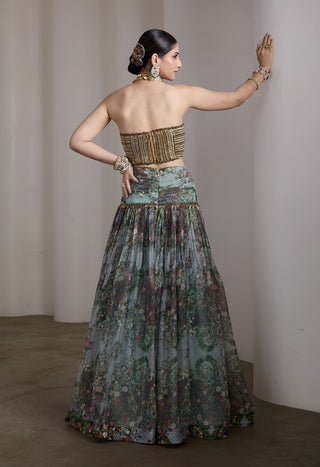 Blue paisley floral printed lehenga and blouse