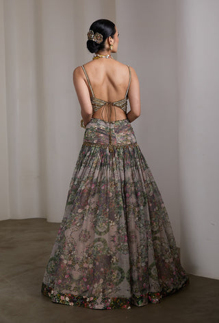 Beige paisley floral printed lehenga and blouse