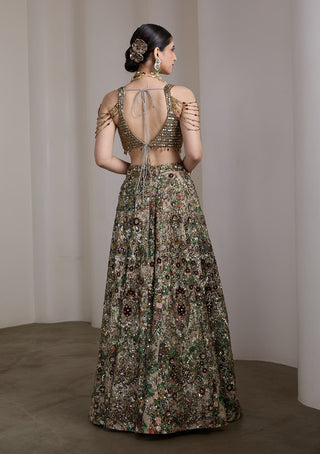 Velvet floral patchwork embroidered lehenga set