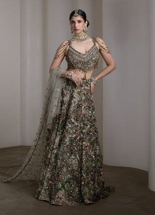 Velvet floral patchwork embroidered lehenga set