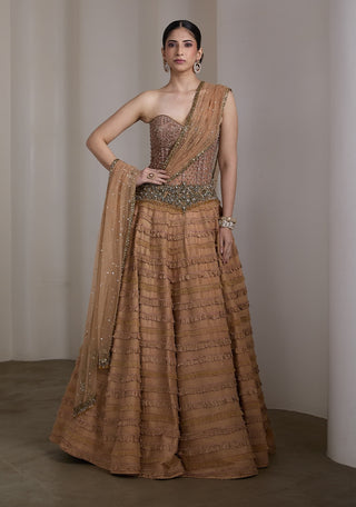 Nude ruffle embellished lehenga set