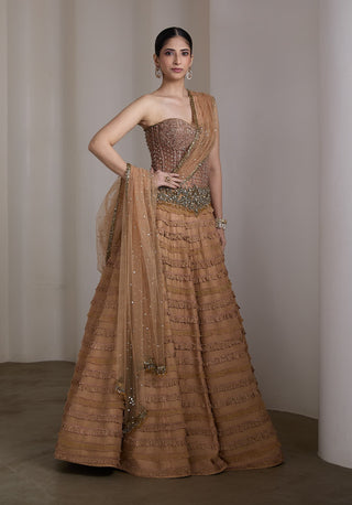 Nude ruffle embellished lehenga set