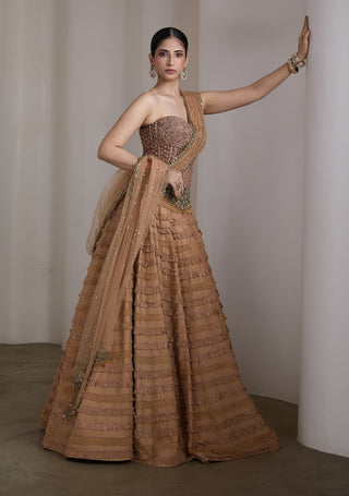 Nude ruffle embellished lehenga set