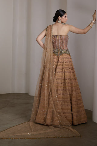 Nude ruffle embellished lehenga set