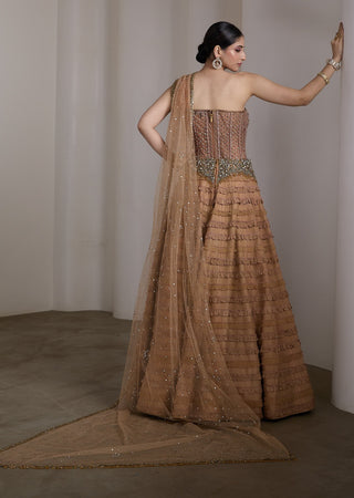 Nude ruffle embellished lehenga set