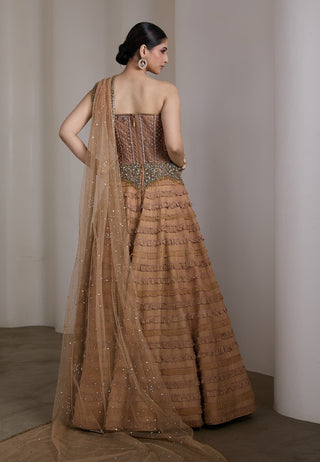 Nude ruffle embellished lehenga set