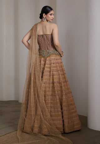Nude ruffle embellished lehenga set