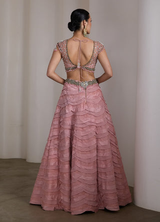 Pink embellished ruffle lehenga set