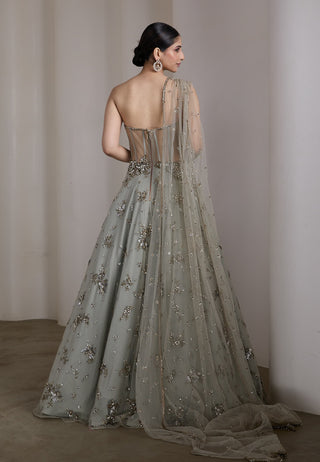 Grey corset floral sequin gown
