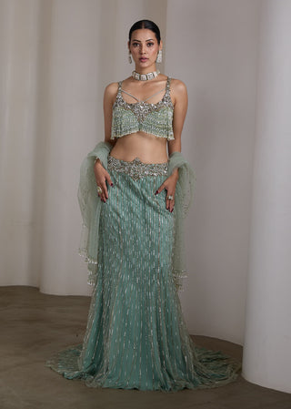 Aqua blue embroidered lehenga set