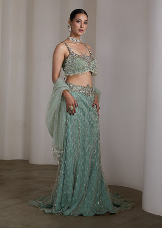 Aqua blue embroidered lehenga set