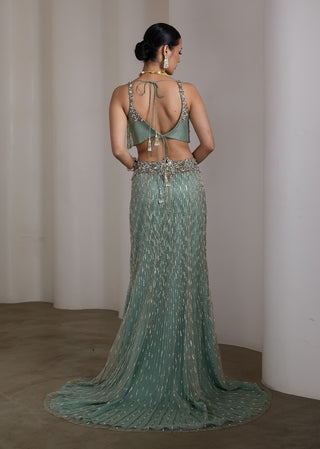 Aqua blue embroidered lehenga set