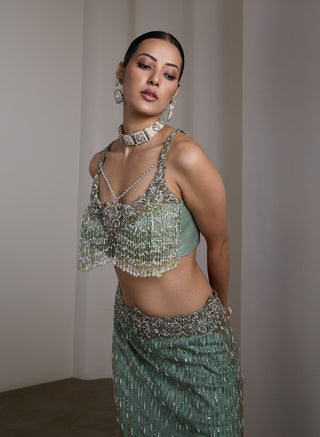 Aqua blue embroidered lehenga set
