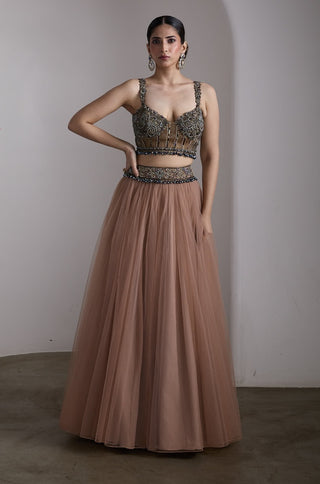 Antique pink embroidered lehenga set