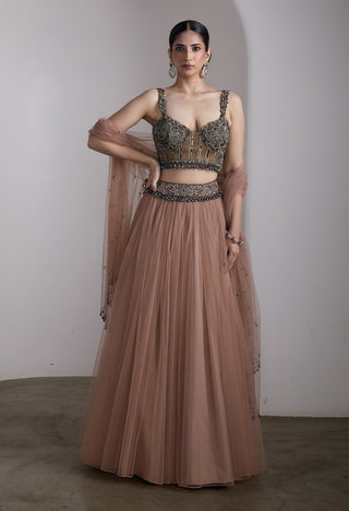 Antique pink embroidered lehenga set