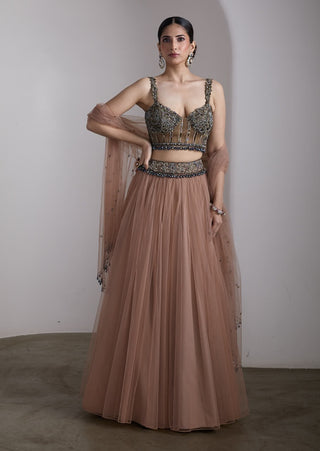 Antique pink embroidered lehenga set