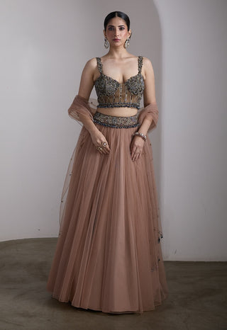 Antique pink embroidered lehenga set