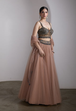Antique pink embroidered lehenga set