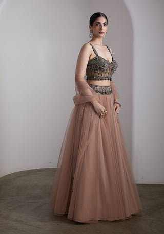 Antique pink embroidered lehenga set