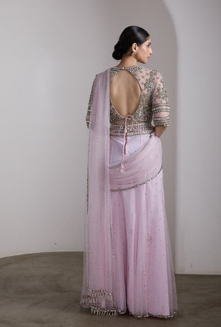 Pink beaded draped sari and blouse