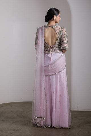 Pink beaded draped sari and blouse