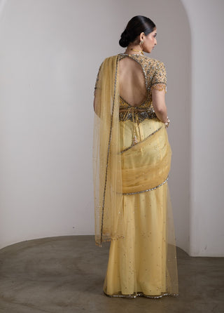 Sunshine yellow embellished draped sari set