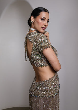 Nude sequin patchwork gown