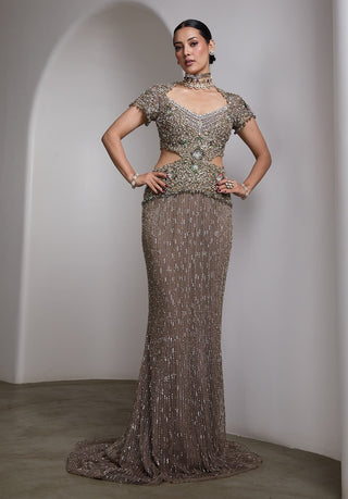 Nude sequin patchwork gown