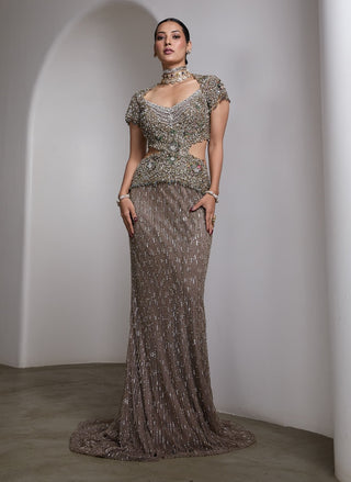 Nude sequin patchwork gown