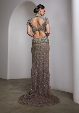 Nude sequin patchwork gown