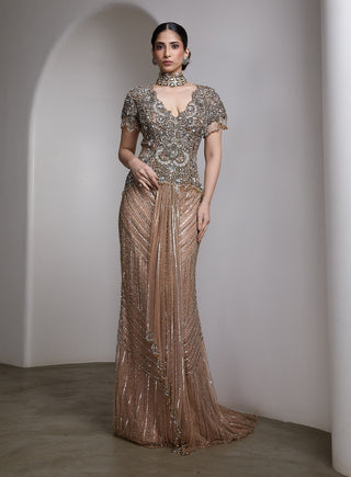 Ivory v-neck embroidered gown