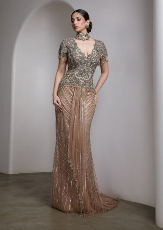 Ivory v-neck embroidered gown